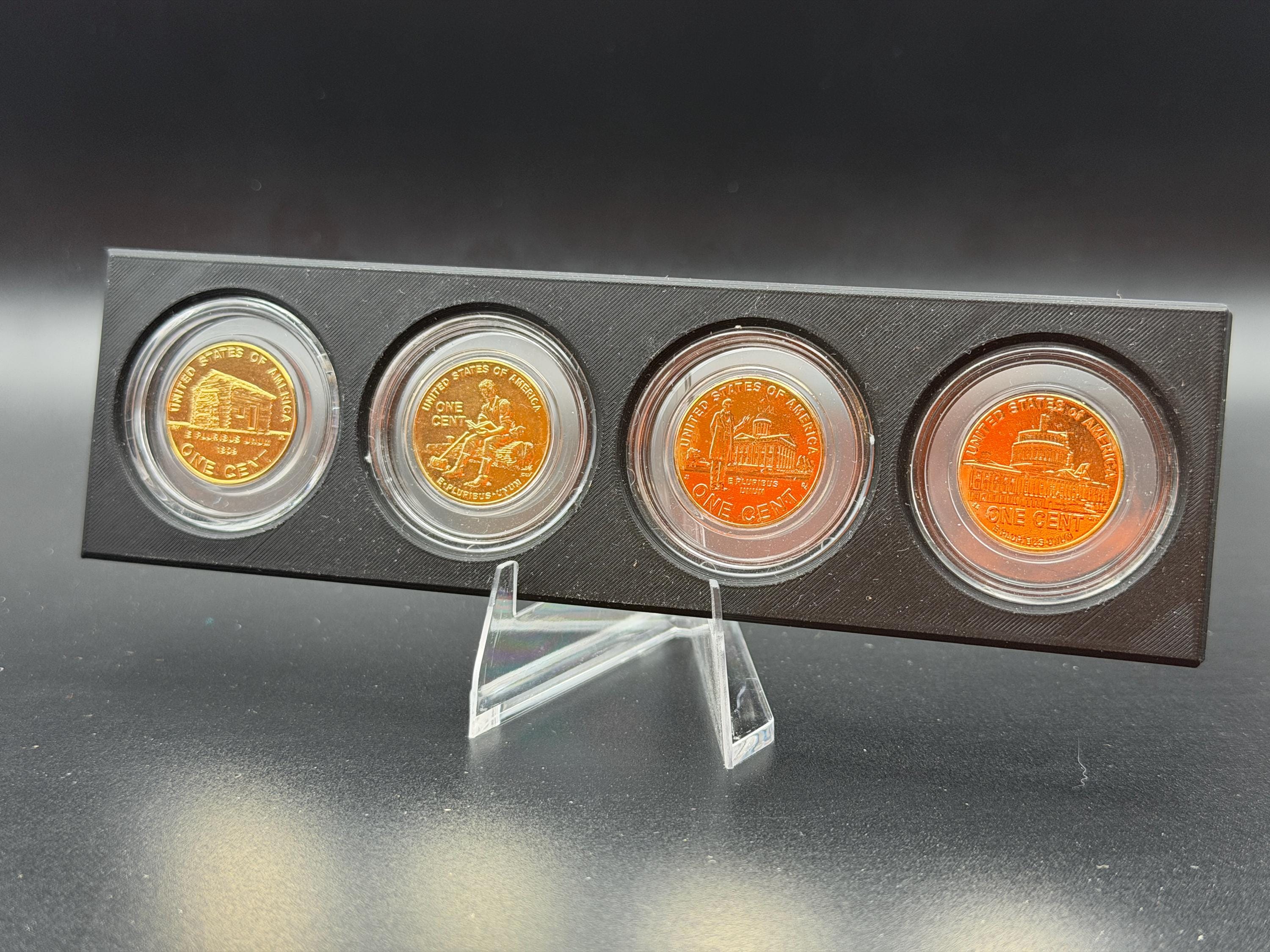 2009 Gold Plated Lincoln Cent Set – 4 Coin Bicentennial Penny Display with Holder