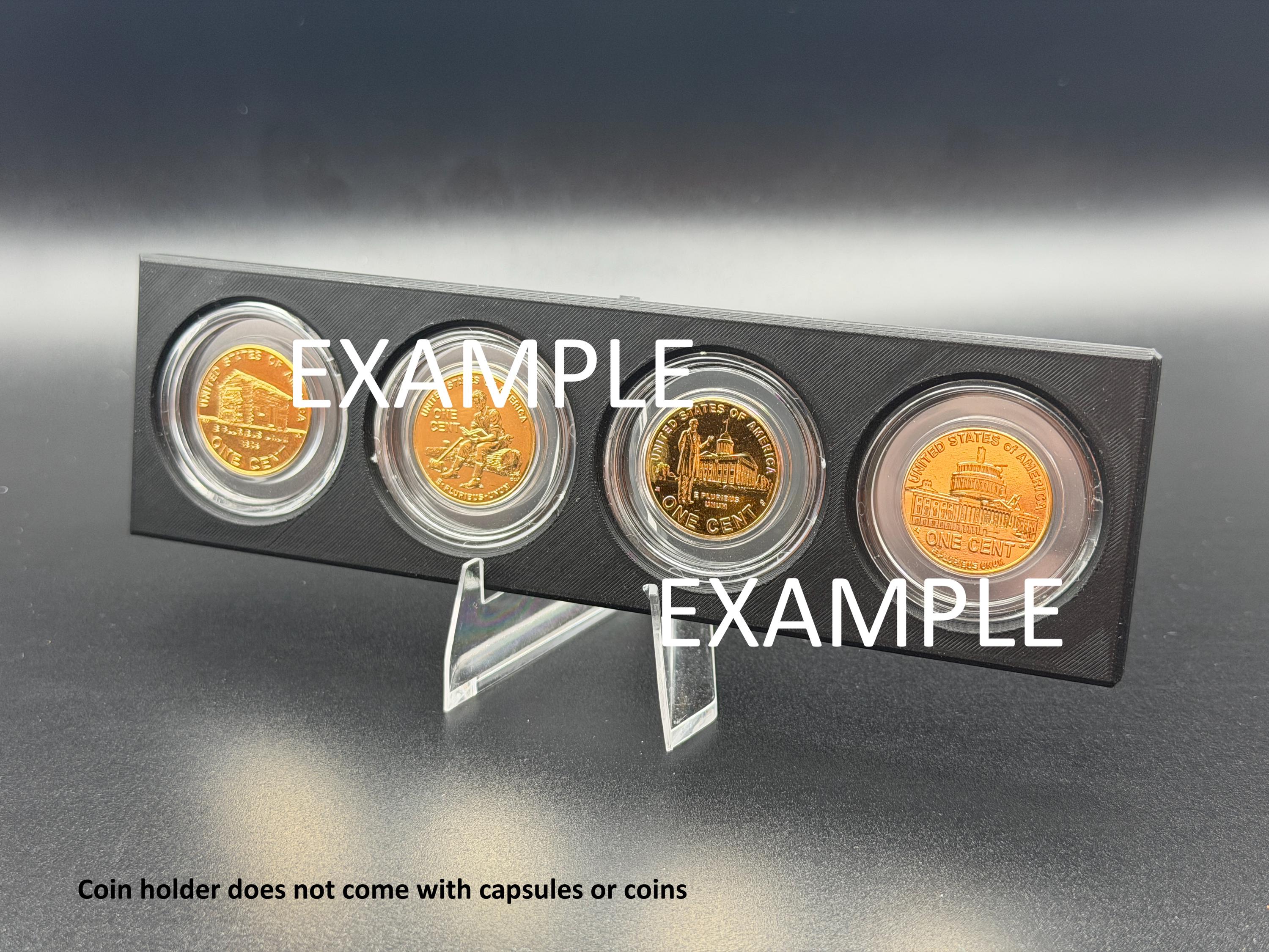 3D Printed 4-Spot Coin Capsule Display Holder – Cent, Nickel, Dime, Quarter Capsules
